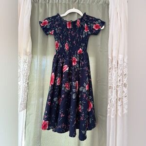 Tweens Smocked Midi Long Sun Dress Peasant Party Flowy Vacation Size S Lined